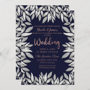 Invitation Feuille d'argent Botanique Glam bleu rose Mariage