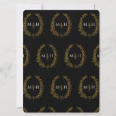 Invitation Feuille d'art ovale mariage noir et or sur blanc (Dos)