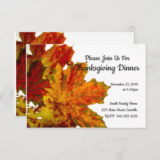 Invitation Feuille d'automne d'invitation de dîner de (Devant / Derrière)