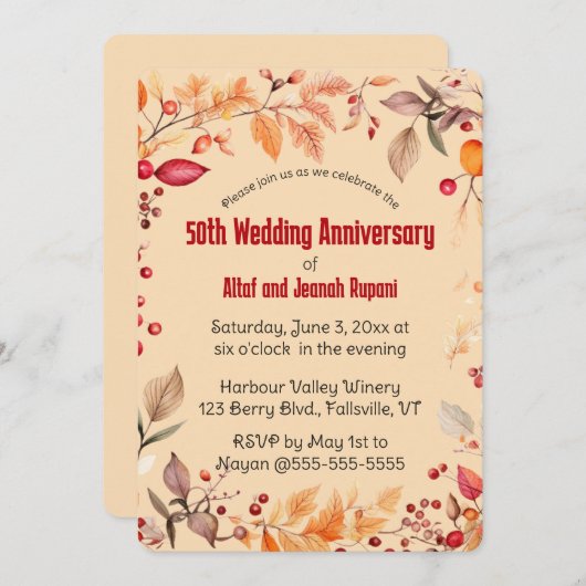 Invitation Feuille d'automne et baies modifiables pour fête (Devant / Derrière)