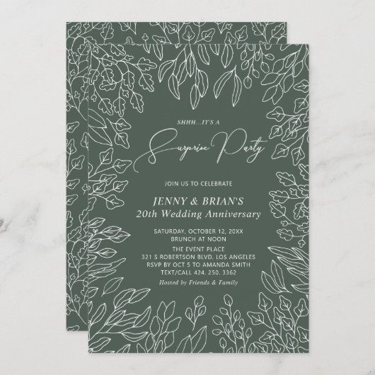 Invitation Feuille d'automne | Mariage moderne d'anniversaire (Devant / Derrière)