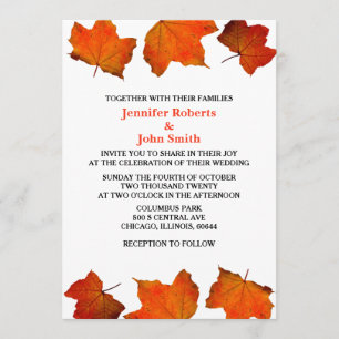 Invitation Feuille d'automne rustique brûlé Mariage blanc d'é