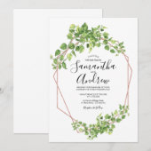 Invitation Feuille de Boho aquarelle élégante Rose Gold Green (Devant / Derrière)