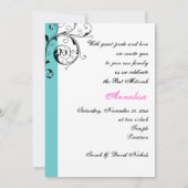 Invitation Feuille de défilement noir, blanc, aqua & Étoile d (Dos)