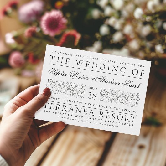 Invitation Feuille de défilement officiel Mariage noir et bla