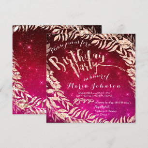 Invitation Feuille de fête d'anniversaire couronne rose rouge