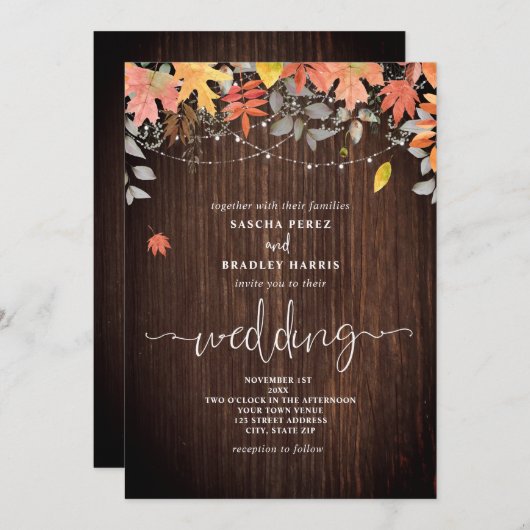 Invitation Feuille de feuillages Mariage de automne à cordes (Devant / Derrière)