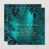 Invitation Feuille de Fleur Tropicale Paillettes Jardin Bleu (Devant / Derrière)