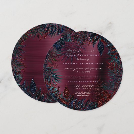 Invitation Feuille de fougère florale tropicale encadrée de p (Devant / Derrière)