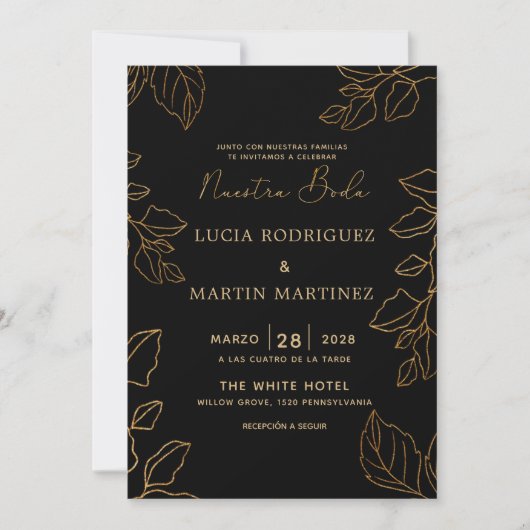Invitation Feuille de Glod espagnol Notre Mariage (Devant)