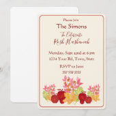 Invitation Feuille de gouache peinte à la main Pommes Rosh Ha (Devant / Derrière)