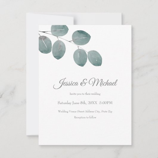 Invitation Feuille de l'Eucalyptus aquarelle (Devant)