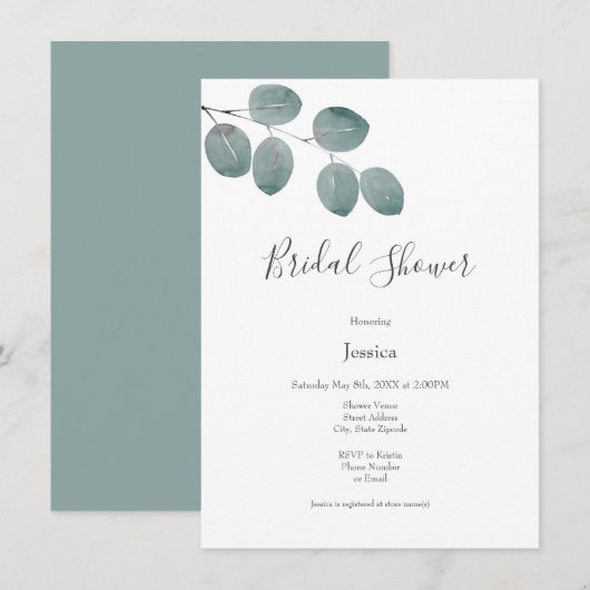 Invitation Feuille de l'Eucalyptus aquarelle (Devant / Derrière)