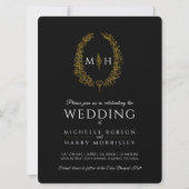 Invitation Feuille de ligne ovale mariage or noir et blanc (Devant)