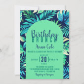 Invitation Feuille de Monstera tropicale Pastel vert et bleu (Devant)