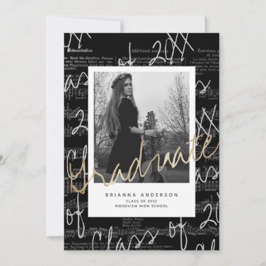 Invitation Feuille de musique Script Black Photo Drive-by Gra (Devant)