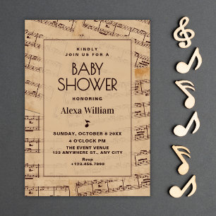 Invitation Feuille de notes de musique classique bébé shower