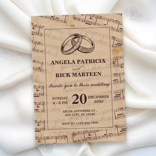 Invitation Feuille de notes de musique classique de mariage