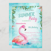 Invitation Feuille de palme, Flamants roses mignons fête d'an (Devant / Derrière)