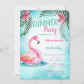 Invitation Feuille de palme, Flamants roses roses Anniversair (Devant)
