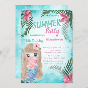 Invitation Feuille de palme, Fleurs, Fête d'anniversaire de l