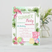 Invitation Feuille de palme, Fleurs, Flamant rose, Anniversai (Debout devant)