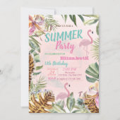 Invitation Feuille de palme, Fleurs, Flamants roses fête d'an (Devant)