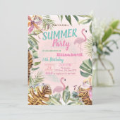 Invitation Feuille de palme, Fleurs, Flamants roses fête d'an (Debout devant)