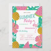 Invitation Feuille de palme, Fruits tropicaux Flamant rose ro (Devant)