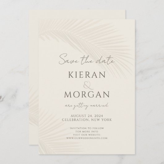 Invitation Feuille de palme tropicale minimale Enregistrer la (Devant / Derrière)