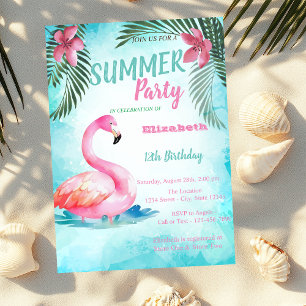 Invitation Feuille de palmier, Anniversaire de flamants roses