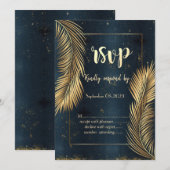 Invitation Feuille de palmier dorée RSVP mariage sur la plage (Devant / Derrière)