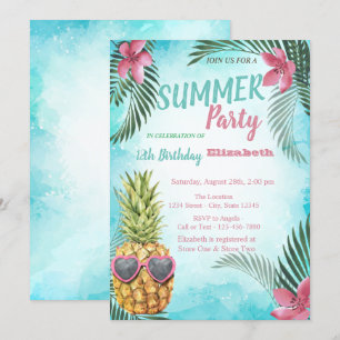 Invitation Feuille de palmier, fête d'anniversaire Cool Pinea