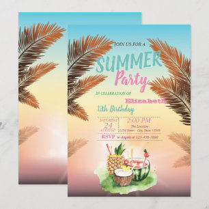 Invitation Feuille de palmier, Fête d'anniversaire Fruits Tro