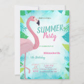 Invitation Feuille de Palmier, Flamant Rose, Fête d'anniversa (Devant)