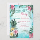 Invitation Feuille de palmier, fleurs Anniversaire Fête d'ana (Devant)