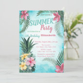 Invitation Feuille de palmier, fleurs Anniversaire Fête d'ana (Debout devant)