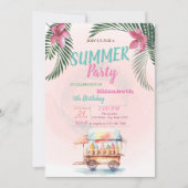 Invitation Feuille de palmier, fleurs, glaces Fête d'annivers (Devant)