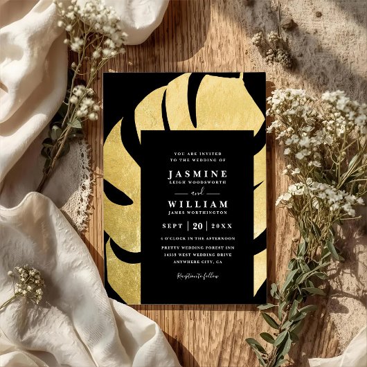 Invitation Feuille de palmier sur mariage chic élégant code Q