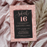 Invitation Feuille de parties scintillant en or rose moderne<br><div class="desc">Rose noir moderne feuille parties scintillant sweet sixteen 16ème invitation,  Contactez-moi pour les articles correspondants ou pour la personnalisation,  Roses Blush ©</div>