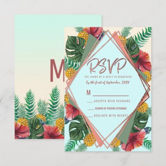 Invitation Feuille de pin tropical d'été Floral RSVP (Devant / Derrière)