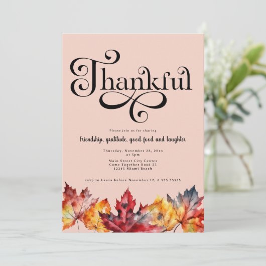 Invitation Feuille de script reconnaissant Aquarelle Rouge fa (Debout devant)