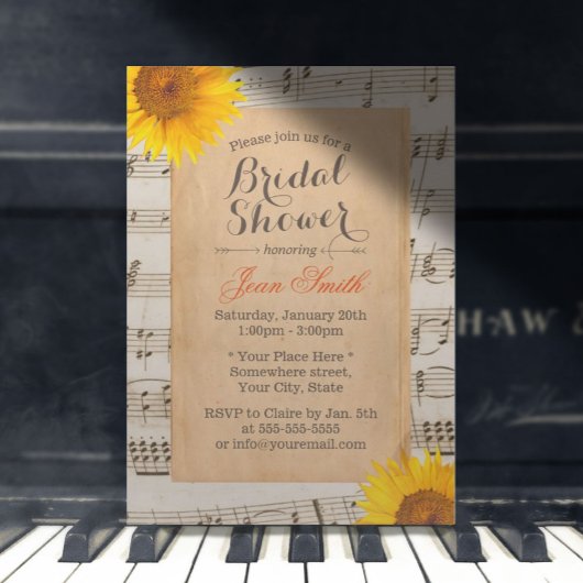 Invitation Feuille de tournesol et de musique Fête des mariée
