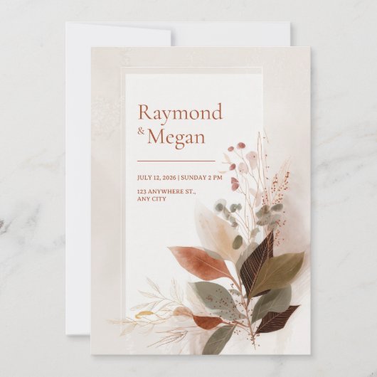 Invitation Feuille de Veine Sienne Or Mariage (Devant)
