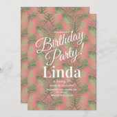 Invitation Feuille de verdure de palmier à thème d'été rose (Devant / Derrière)