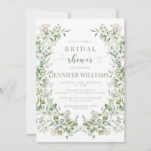 Invitation feuille de verdure fleurie douche nupti (Devant)