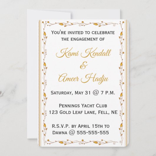 Invitation Feuille de vigne en or modifiable (Devant)