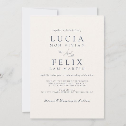 Invitation Feuille délicieuse  Dusty Blue Mariage (Devant)