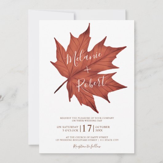 Invitation Feuille d'érable rouge rustique simple mariage ini (Devant)