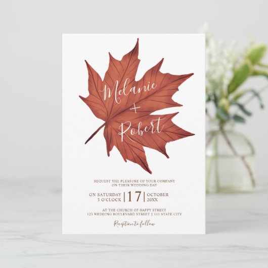 Invitation Feuille d'érable rouge rustique simple mariage ini (Debout devant)